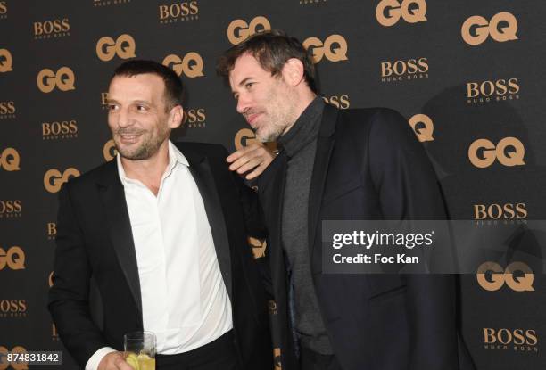 Award winner Mathieu Kassovitz and Jalil Lespert attend the Les GQ Men Of The Year Awards 2017: Photocall at Trianon on November 15, 2017 in Paris,...