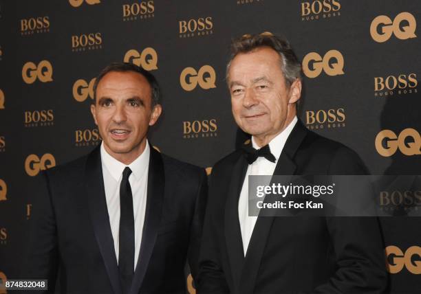 Award winner presenter Nikos Aliagas and Michel Denisot attend the Les GQ Men Of The Year Awards 2017: Photocall at Trianon on November 15, 2017 in...