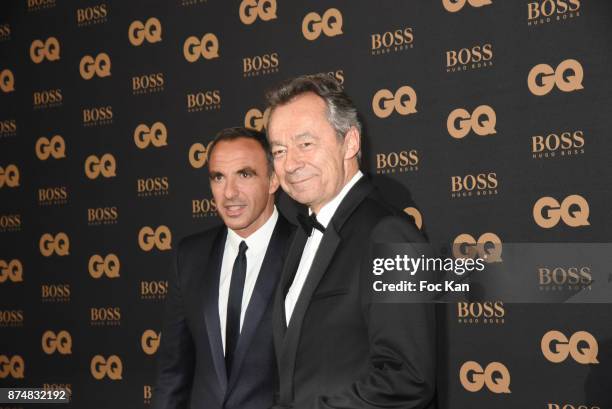 Award winner presenter Nikos Aliagasand Michel Denisot attend the Les GQ Men Of The Year Awards 2017: Photocall at Trianon on November 15, 2017 in...