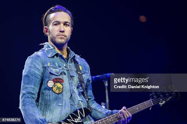 Musician Pete Wentz of Fall Out Boy performs on stage at Viejas Arena on November 15, 2017 in San Diego, California.