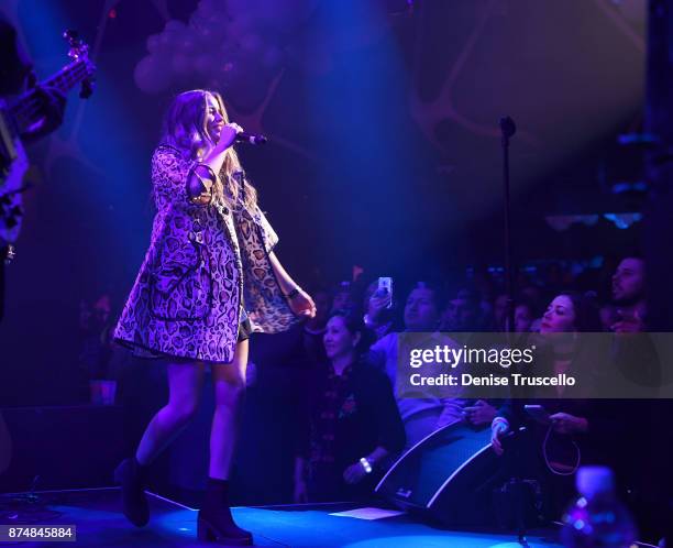 Sofia Reyes performs at Pandora Noche de Musica at Hakkasan Nightclub at MGM Grande Hotel and Casino on November 15, 2017 in Las Vegas, Nevada.