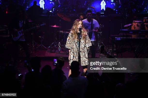 Sofia Reyes performs at Pandora Noche de Musica at Hakkasan Nightclub at MGM Grande Hotel and Casino on November 15, 2017 in Las Vegas, Nevada.