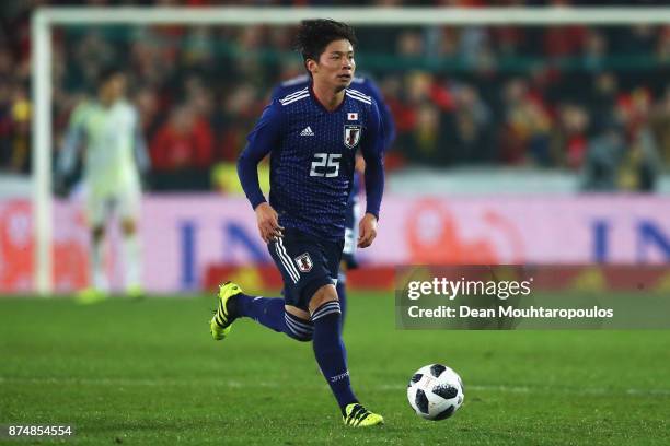 Kazuki Nagasawa of Japan in action during the international friendly match between Belgium and Japan held at Jan Breydel Stadium on November 14, 2017...