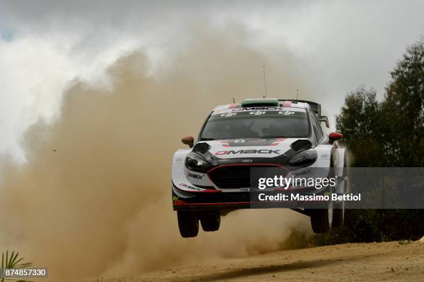 Elfyn Evans of Great Britain and Daniel Barritt of Great Britain compete in their M-Sport WRT Ford Fiesta WRC during the Shakedown of the WRC...