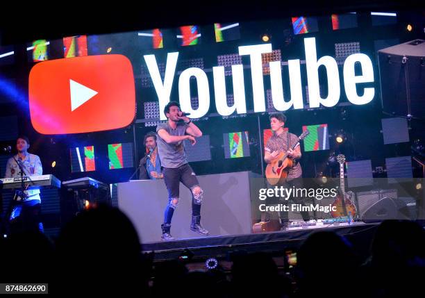 Sebastian Yatra performs onstage at YouTube Musica sin fronteras A Celebration of Latin Music at Jewel Nightclub at the Aria Resort & Casino on...