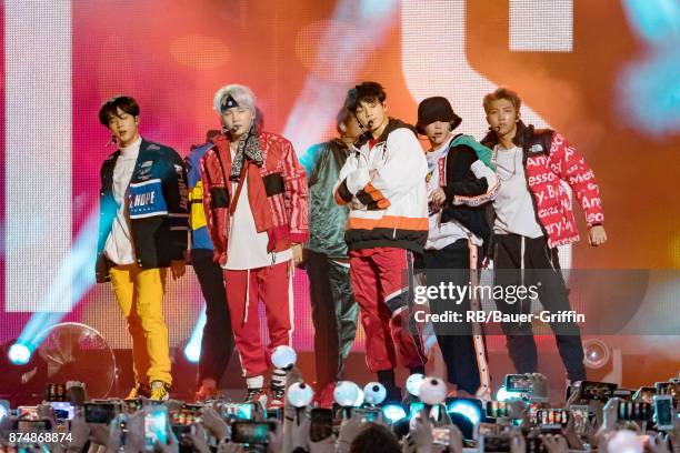 Korean K-pop band 'BTS' are seen at 'Jimmy Kimmel Live' on November 15, 2017 in Los Angeles, California.