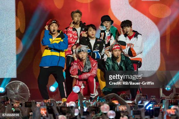 Korean K-pop band 'BTS' are seen at 'Jimmy Kimmel Live' on November 15, 2017 in Los Angeles, California.
