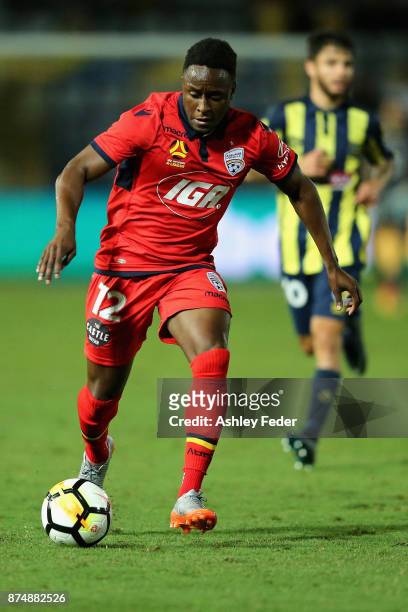 Mark Ochieng of Adelaide controls the ball during the round seven A-League match between the Central Coast Mariners and Adelaide United at Central...