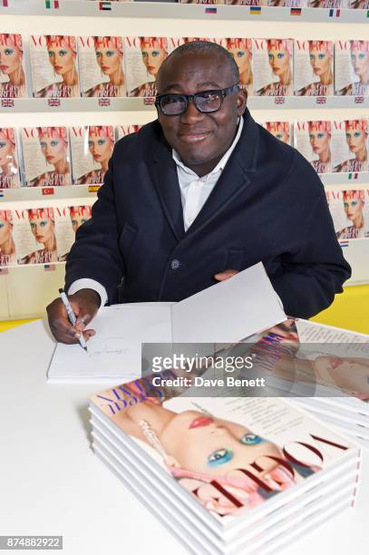British Vogue editor Edward Enninful signs limited edition hardback copies of his first issue for fans at Conde Nast Worldwide News Store, Vogue...