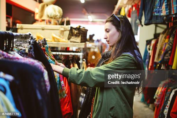 Woman shopping in London second hand marketplace