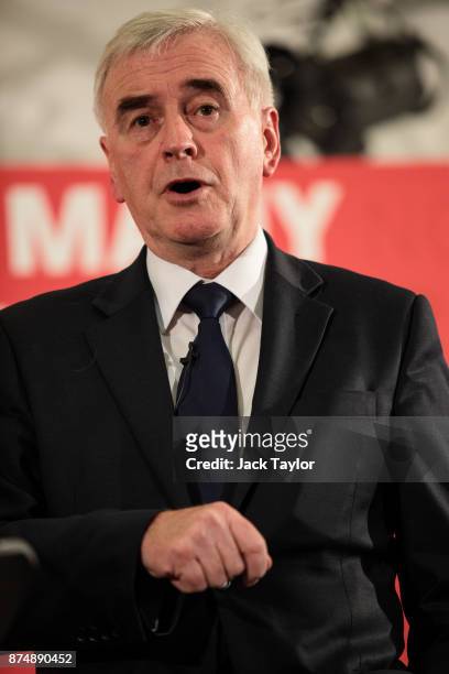 Shadow Chancellor John McDonnell gives a pre-budget speech at Church House on November 16, 2017 in London, England. Mr McDonnell today announced the...