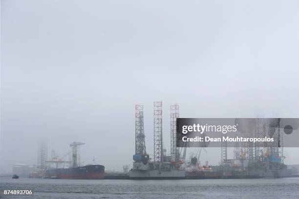 General view of the Port of Rotterdam on November 15, 2017 in Rotterdam, Netherlands. This is the largest port in Europe covering 105 square...