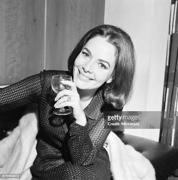 Karin Dor, German actress, pictured in her hotel suite, London, Tuesday 16th November 1965. Karin is in the UK to film background scenes for Der...