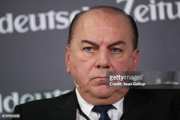 Axel Weber, former head of the Bundesbank and now a board member at Swiss bank UBS, speaks at the Sueddeutsche Zeitung Economic Summit at the Adlon...