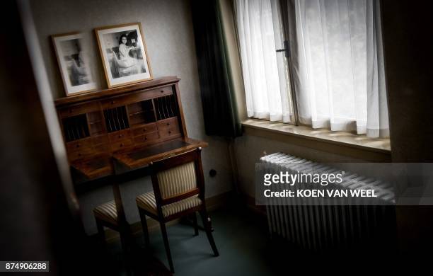 Picture taken on November 16, 2017 shows the room of Anne Frank in her former house in the Rivierenbuurt in Amsterdam. The Ymere housing association...