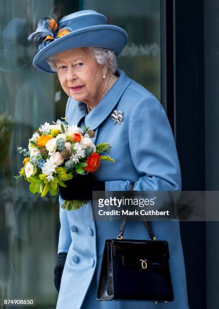 Queen Elizabeth II visits the University of Hull to formally open the Allam Medical Building on November 16, 2017 in Kingston upon Hull, England.