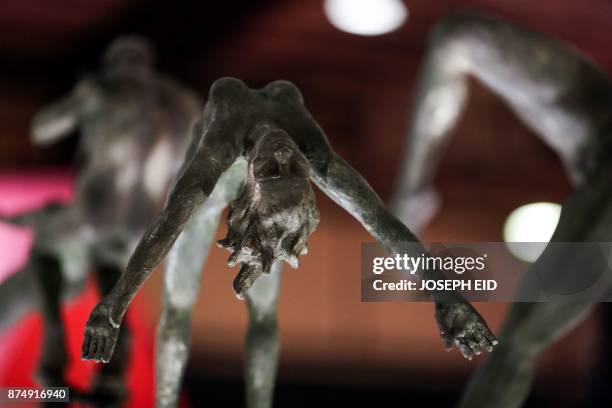 Chocolate suclpture by Lebanese artist Rudy Rahme is exhibited during the 7th Beirut Cooking Festival on November 16, 2017. / AFP PHOTO / JOSEPH EID...