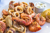 Mixed deep-fried fish, shrimp and squid platter
