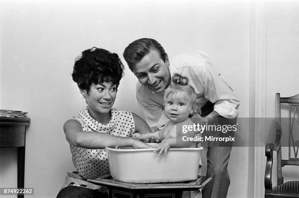 Actor Des O'Connor with wife, actress Gillian Vaughan, and daughter Tracy Jane, 6th August 1963.