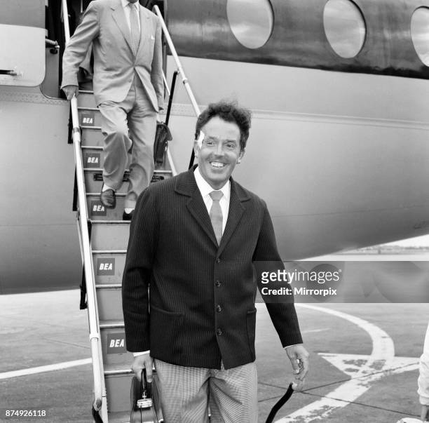 Actor Brian Rix arrives at LAP with his children after his accident in Spain, 10th September 1965.