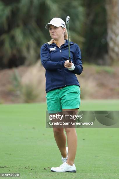 Austin Ernst of the United States plays a shot on the second hole during round one of the CME Group Tour Championship at the Tiburon Golf Club on...