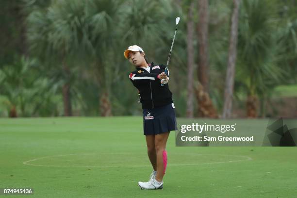 Mi Hyang Lee of Korea plays a shot on the second hole during round one of the CME Group Tour Championship at the Tiburon Golf Club on November 16,...