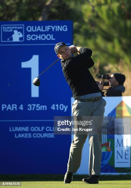 Jonathan Thomson of England in action during the final round of the European Tour Qualifying School Final Stage at Lumine Golf Club on November 16,...
