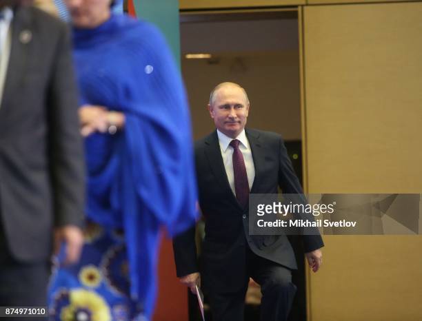 Russian President Vladimir Putin enters the hall during fhe first WHO global ministerial conference ending TB in the sustainable development era: a...