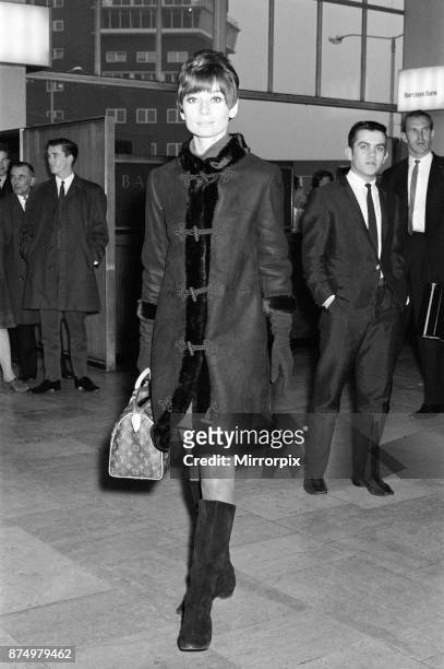 Film star Audrey Hepburn pictured at Heathrow Airport before leaving for her home in Switzerland, 5th November 1966.