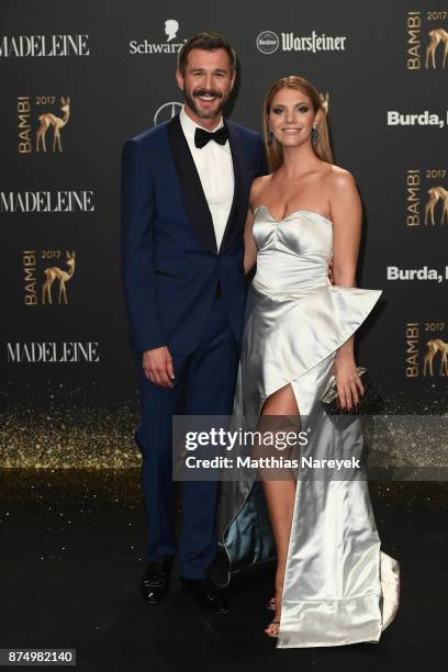 Jochen Schropp and Viviane Geppert arrive at the Bambi Awards 2017 at Stage Theater on November 16, 2017 in Berlin, Germany.