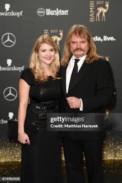 Lara Mandoki and her father Leslie Mandoki arrive at the Bambi Awards 2017 at Stage Theater on November 16, 2017 in Berlin, Germany.