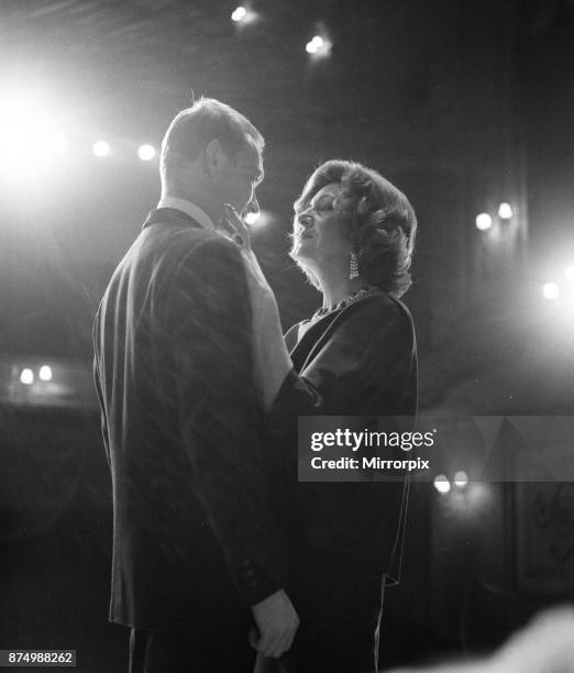 Marie Bell and Pierre Vaneck rehearse a scene from the production of Francoise Sagan's 'Les Violons, Parfois' at the Piccadily Theatre in London's...