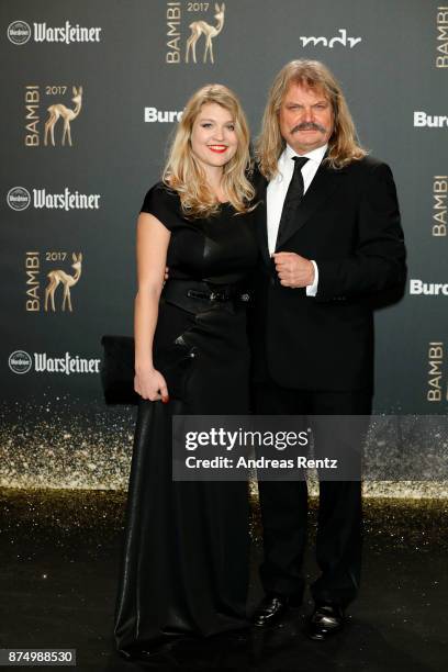 Lara Mandoki and her father Leslie Mandoki arrive at the Bambi Awards 2017 at Stage Theater on November 16, 2017 in Berlin, Germany.