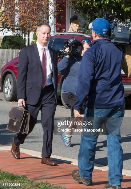 Attorney Jim Hundley leaves The Loudoun County Courthouse on November 16, 2017 in Leesburg, Virginia. Rose McGowan is in court to be arraigned for...