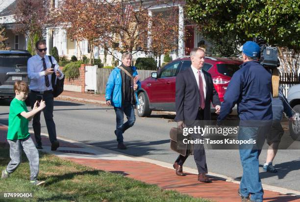 Attorney Jim Hundley leaves The Loudoun County Courthouse on November 16, 2017 in Leesburg, Virginia. Rose McGowan is in court to be arraigned for...