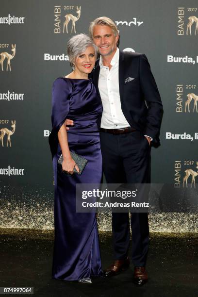 Birgit Schrowange and Frank Spothelfer arrive at the Bambi Awards 2017 at Stage Theater on November 16, 2017 in Berlin, Germany.