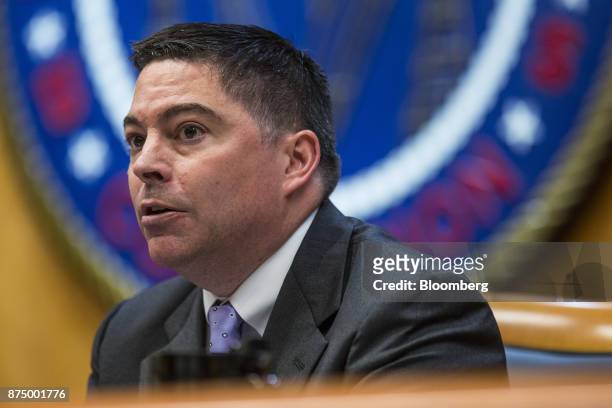 Michael O'Rielly, commissioner at the Federal Communications Commission , speak during an open meeting in Washington, D.C., U.S., on Thursday, Nov....