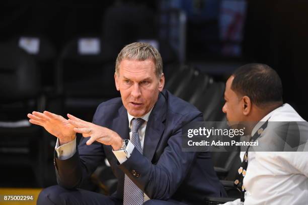 Bryan Colangelo of the Philadelphia 76ers before the game against the Los Angeles Lakers on November 15, 2017 at STAPLES Center in Los Angeles,...