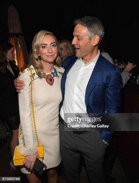 Whitney Wolfe Herd and Ari Emanuel attend Bumble Bizz Los Angeles Launch Dinner At Nobu Malibu at Nobu Malibu on November 15, 2017 in Malibu,...