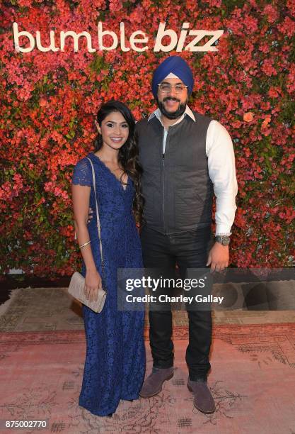 Payal Kadakia and Nick Pujji attend Bumble Bizz Los Angeles Launch Dinner At Nobu Malibu at Nobu Malibu on November 15, 2017 in Malibu, California.