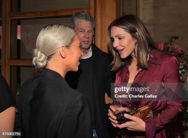 Kim Kardashian, David Foster and Katharine McPhee attend Bumble Bizz Los Angeles Launch Dinner At Nobu Malibu at Nobu Malibu on November 15, 2017 in...