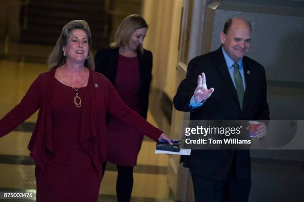 Reps. Ann Wagner, R-Mo., and Tom Reed, R-N.Y., arrive for a meeting with President Donald Trump and House Republican Conference in the Capitol to...
