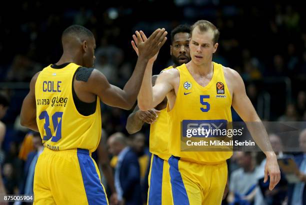 Michael Roll, #5 and Norris Cole, #30 of Maccabi Fox Tel Aviv in action during the 2017/2018 Turkish Airlines EuroLeague Regular Season Round 8 game...