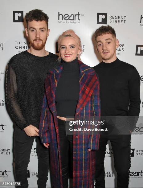 Luke Patterson, Grace Chatto and Jack Patterson attend the Regent Street Christmas Lights switch on event with Heart FM on November 16, 2017 in...