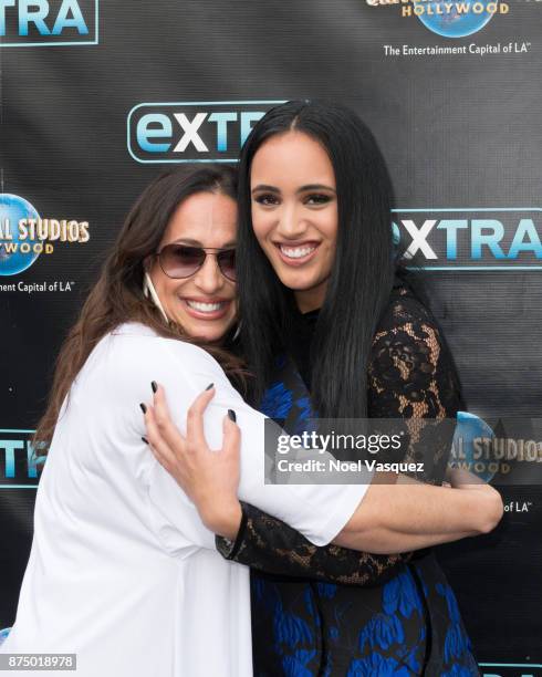 Dany Garcia and Simone Johnson visit "Extra" at Universal Studios Hollywood on November 16, 2017 in Universal City, California.