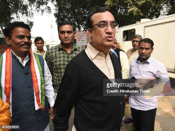 President Ajay Makkan after attending office Bearers of All India Unorganized Workers Congress at AICC HQ on November 16, 2017 in New Delhi, India....