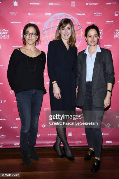 Mona Achache, Julie Gayet and Marie Gillain attend Paris Courts Devant : Opening Ceremony at Bibliotheque Nationale de France on November 16, 2017 in...
