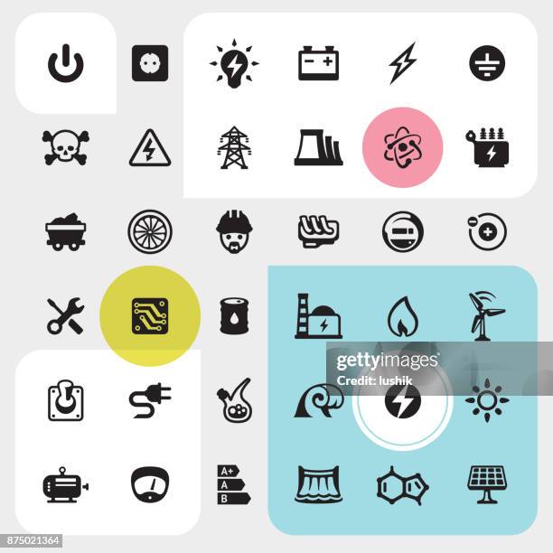 hohe spannung und power generation - icon-set - toggle switch stock-grafiken, -clipart, -cartoons und -symbole