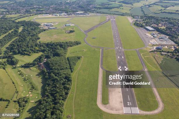 An aerial photograph of Biggin Hill Airport on June 14, 2017 in Bromley, England.
