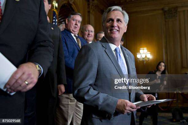 House Majority Leader Kevin McCarthy, a Republican from California, arrives to a news conference with House Republican members after voting on the...